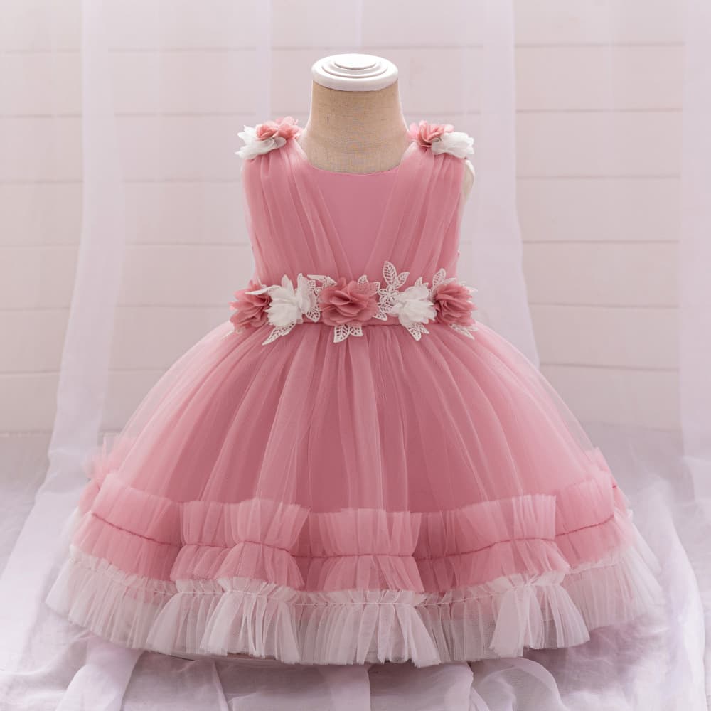New Children's Tulle Princess Dress Sleeveless Floral Cake Dress Flower Girl Birthday Party Dress