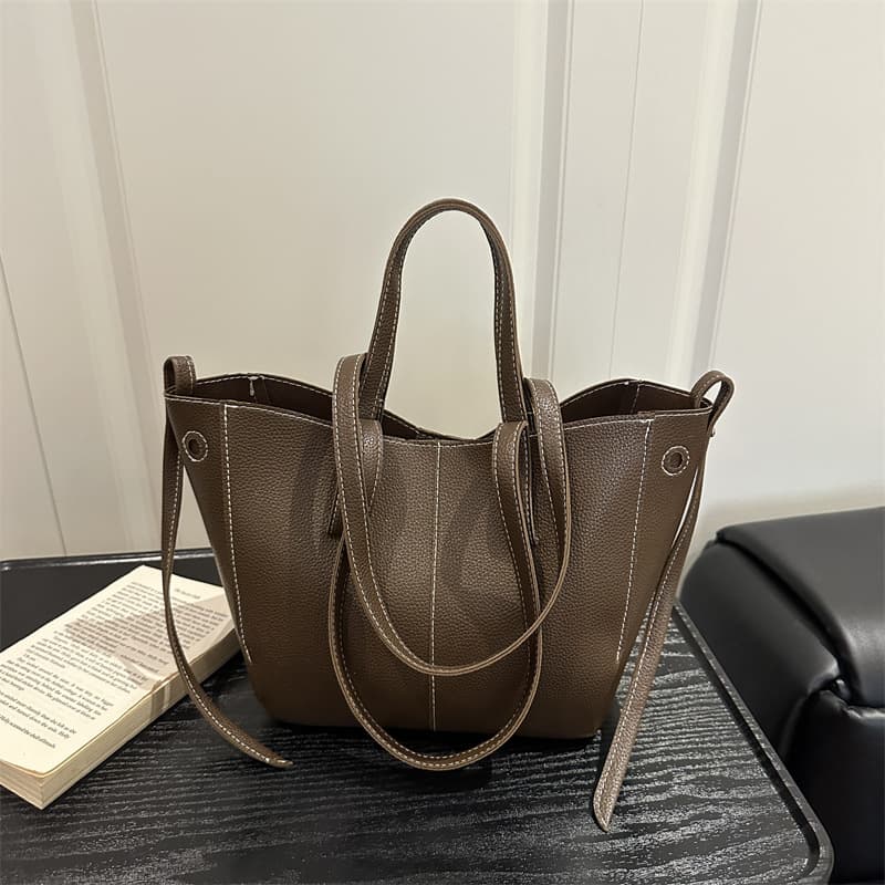 Korean-style Casual PU Soft Large-capacity Trendy Solid Design Textured Women's Handbag and Crossbody Tote Bag