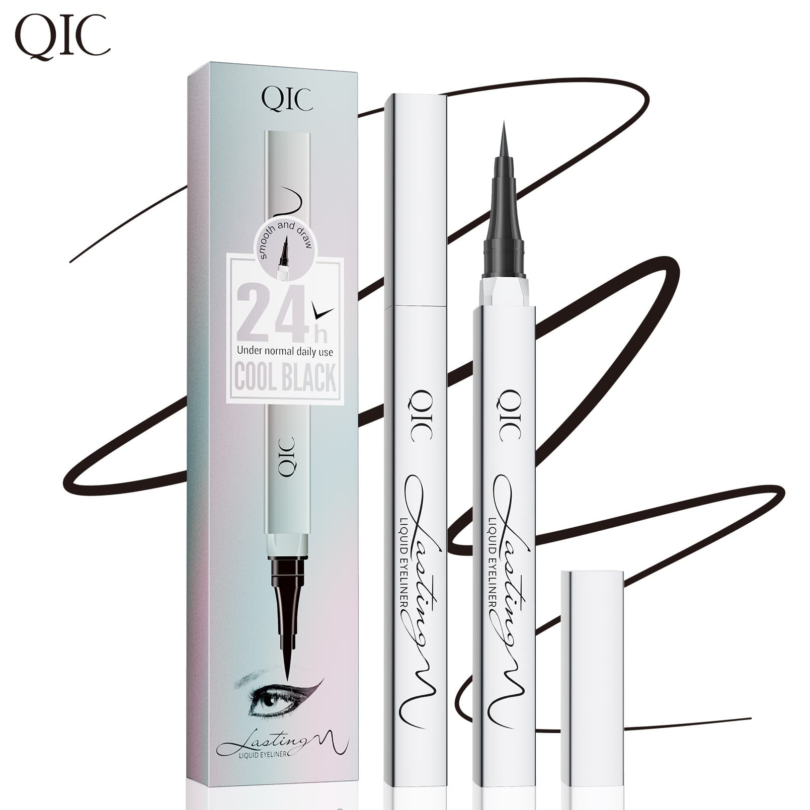 New product QIC silver tube waterproof eyeliner pen sweat-proof and non-smudge black liquid eyeliner pen cross-border wholesale makeup in stock