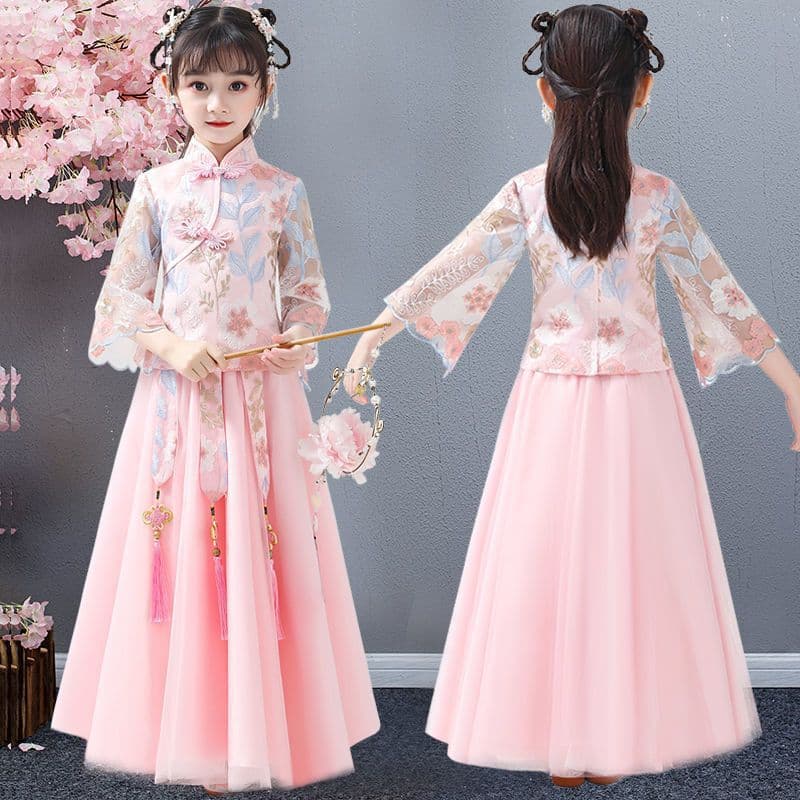 Exclusive Hanfu Girl's Dress Tang Suit Girl Princess Dress Spring Ancient-style Spring/Autumn Style 2024 New Children's