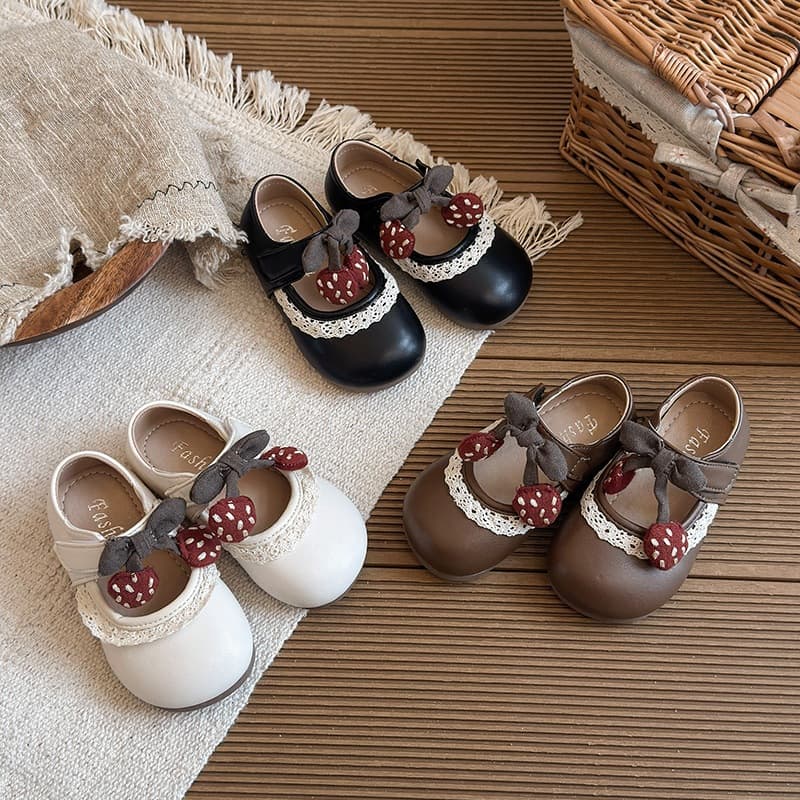 Baby Girl Cherry Walking Shoes Toddler Princess Shoes Soft Sole Mary Jane Shoes for Girls Cute Leather Shoes