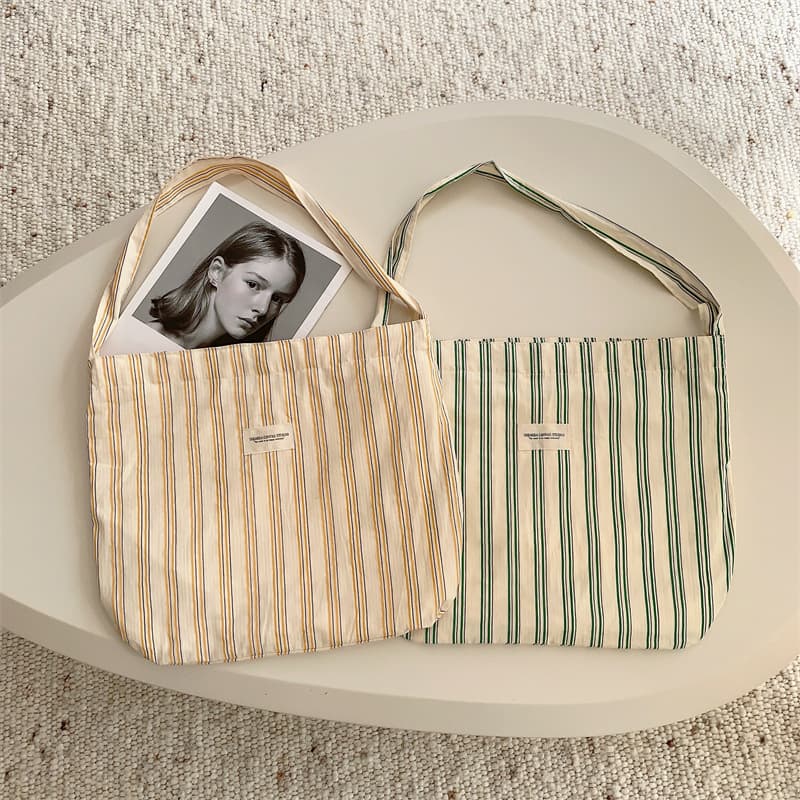 13165 Japanese Striped Shoulder Bag Large Capacity Underarm Bag Canvas Bag Women Work Bag Student Crossbody Bag