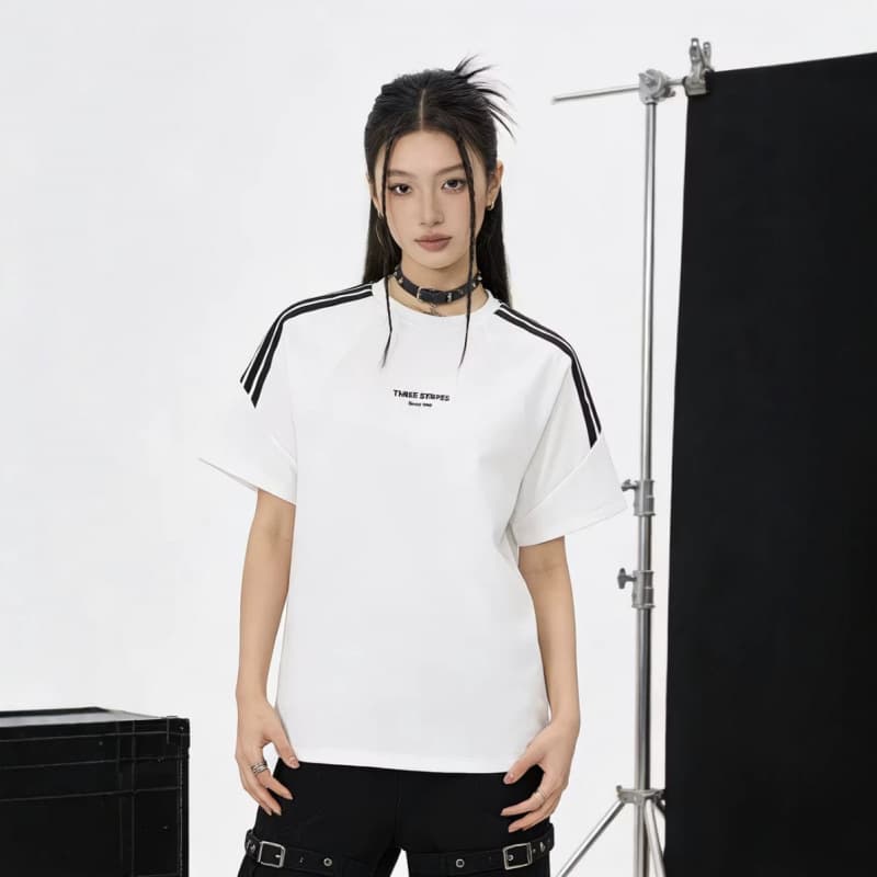 Cross-border Pure Cotton Retro Contrast Color Short Sleeve T-Shirt for Men and Women Summer Raglan Stripe Top Loose Couple Half Sleeve Tee