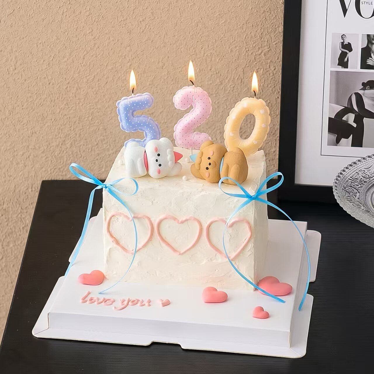 520 Valentine's Day Cartoon Couple Dog Cake Decoration Ornament Couple Confession Colorful Balloon Candle Insert