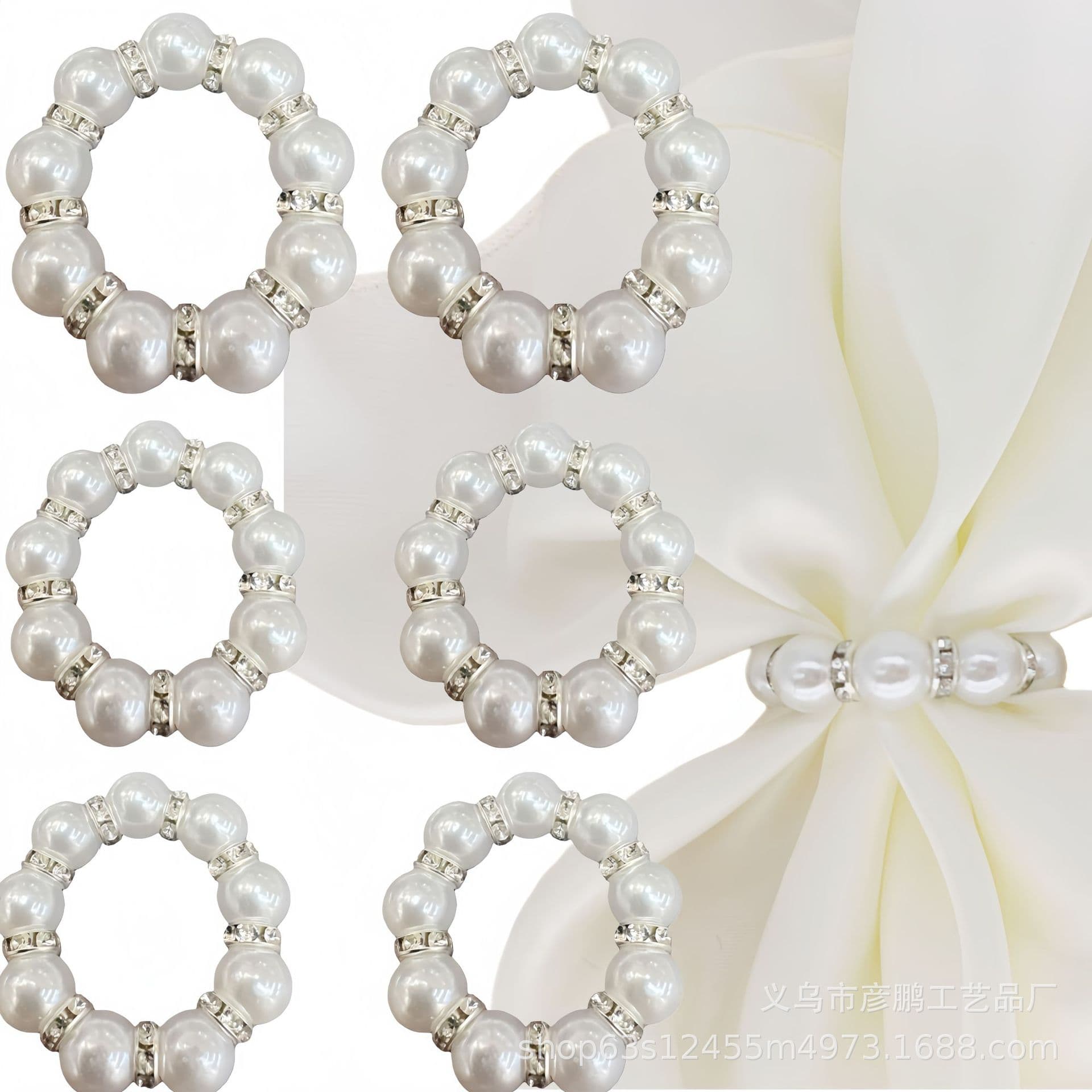 Spot pearl ring napkin rings, cross-border e-commerce, diamond-encrusted wedding napkins, hotel napkin clips, holiday napkin rings