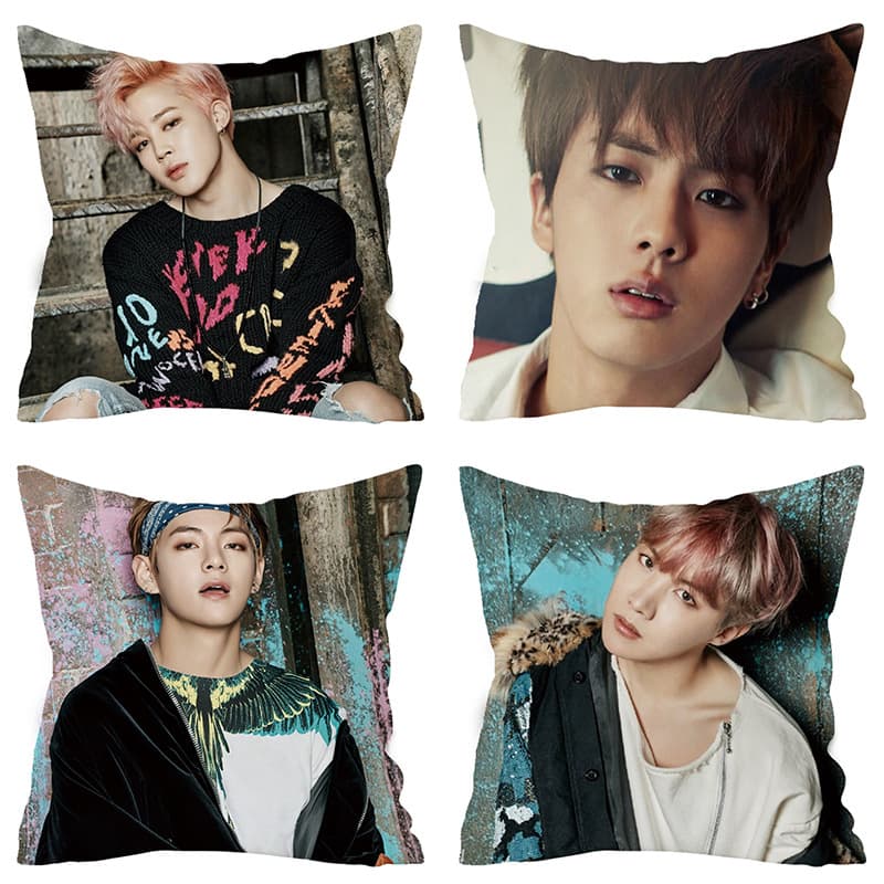 BTS Pillowcase Ultra-Soft Peach Skin Linen Pillow Cover Bangtan Boys Cross-Border Pillowcase Gift