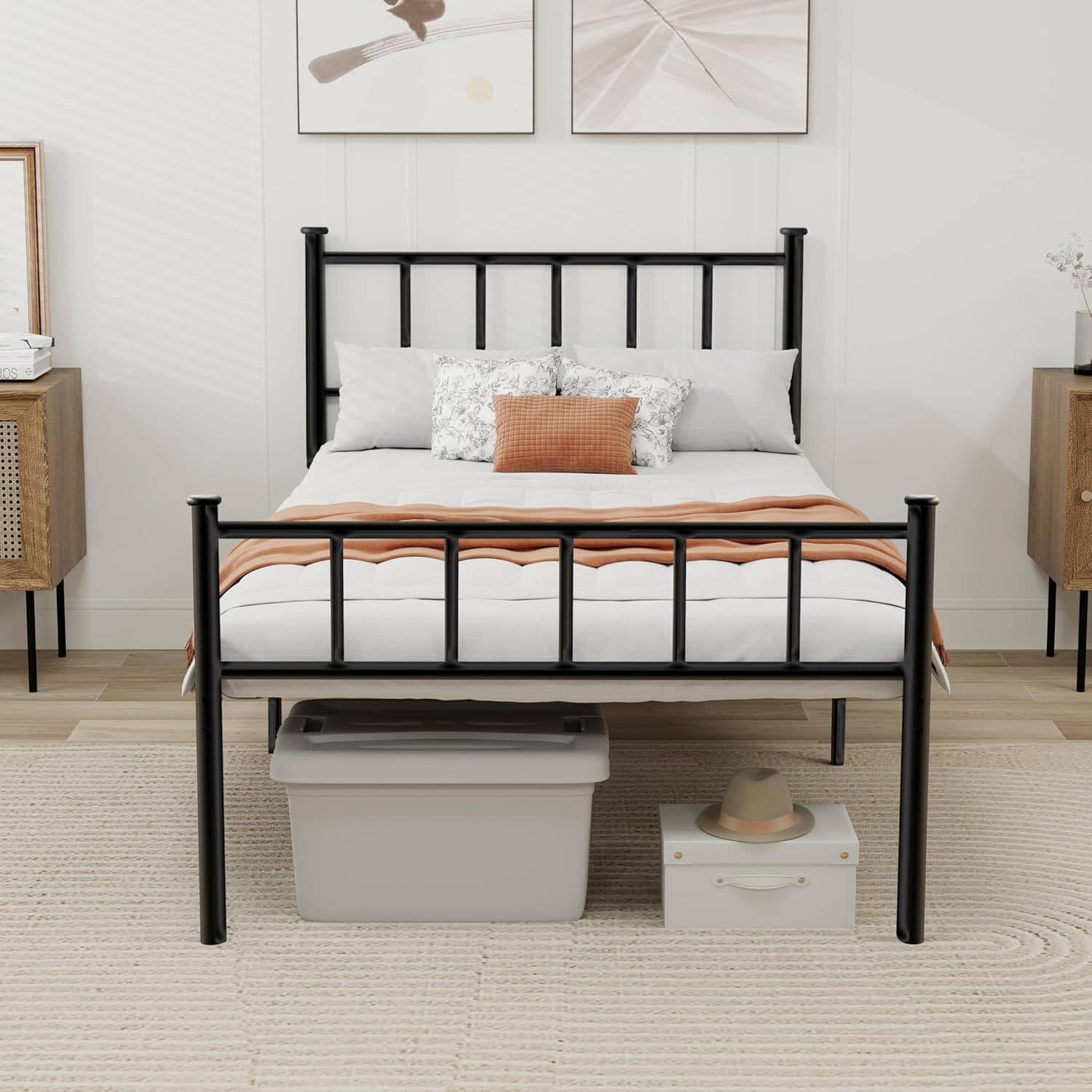 Amazon Thickened Reinforced Iron Bed Frame, Noise-Free Metal Bed, Formaldehyde-Free, Rounded Corner Structure for Home Use