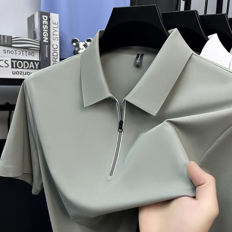 Summer New Ice Silk Quick-Dry Men's Short-Sleeve Half-Zip Breathable Sport Casual Premium Polo Shirt