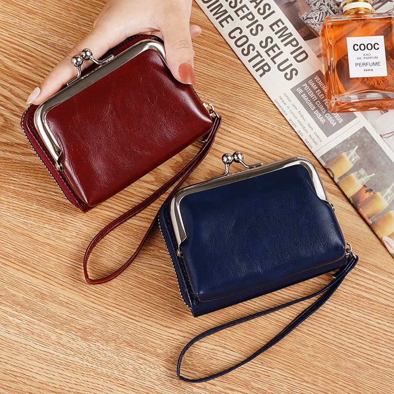 New women's fashion coin purse cross-border women's card bag coin purse zipper clip bag multi-card slot retro wallet