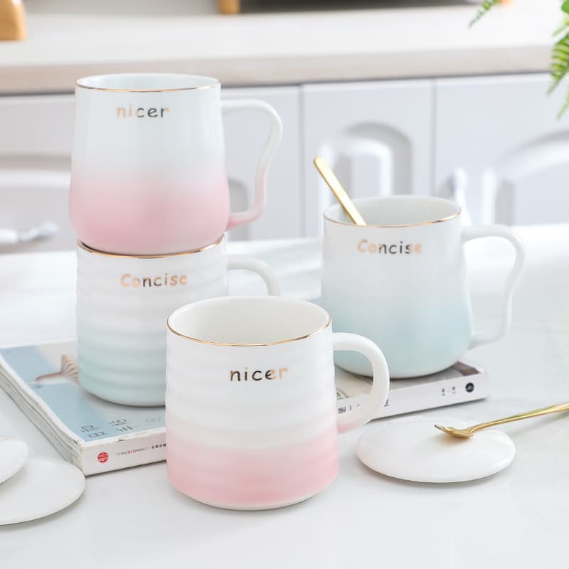 Nordic Ins Mug with Lid and Spoon, Large Capacity Coffee Cup, Cute Girl Water Cup, Couple Cups for Men and Women, Customizable