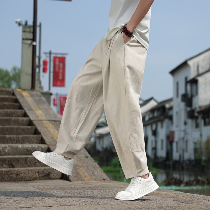 Summer Chinese Style Cotton Linen Casual Loose Pants Men's Pure Cotton Tai Chi Lantern Pants Hanfu Pants Taoist Pants