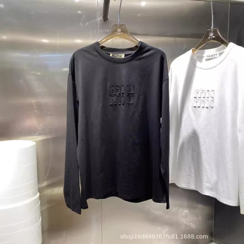 Early Spring New Letter Embroidery Logo Decorative Design Round Neck Long Sleeve T-shirt Women Pocket Decoration Fashion