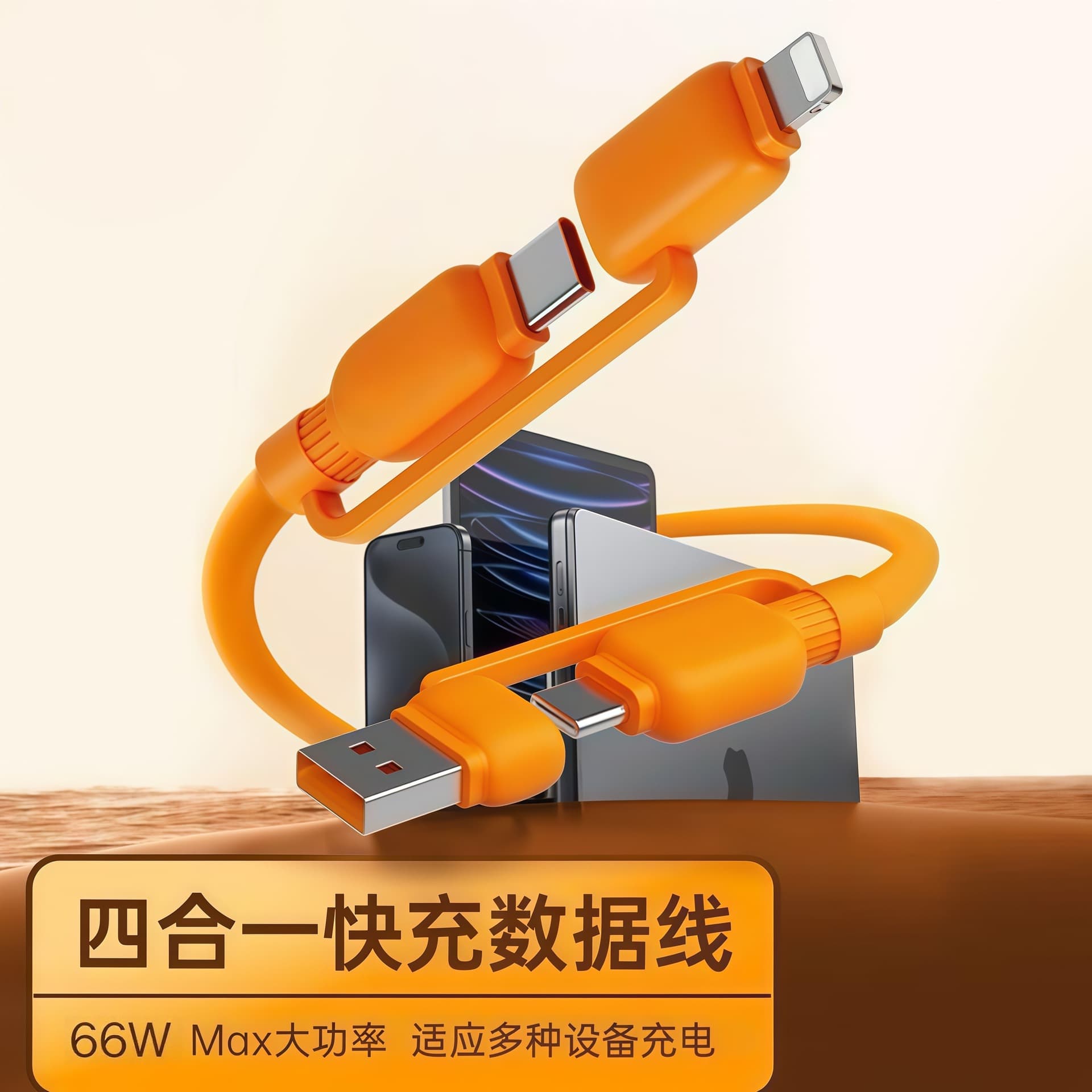 Silicone Mini Reunion 4-in-1 Data Cable, Compatible with Apple Android Huawei Phones, Type-C 2-in-2 Charging Cable