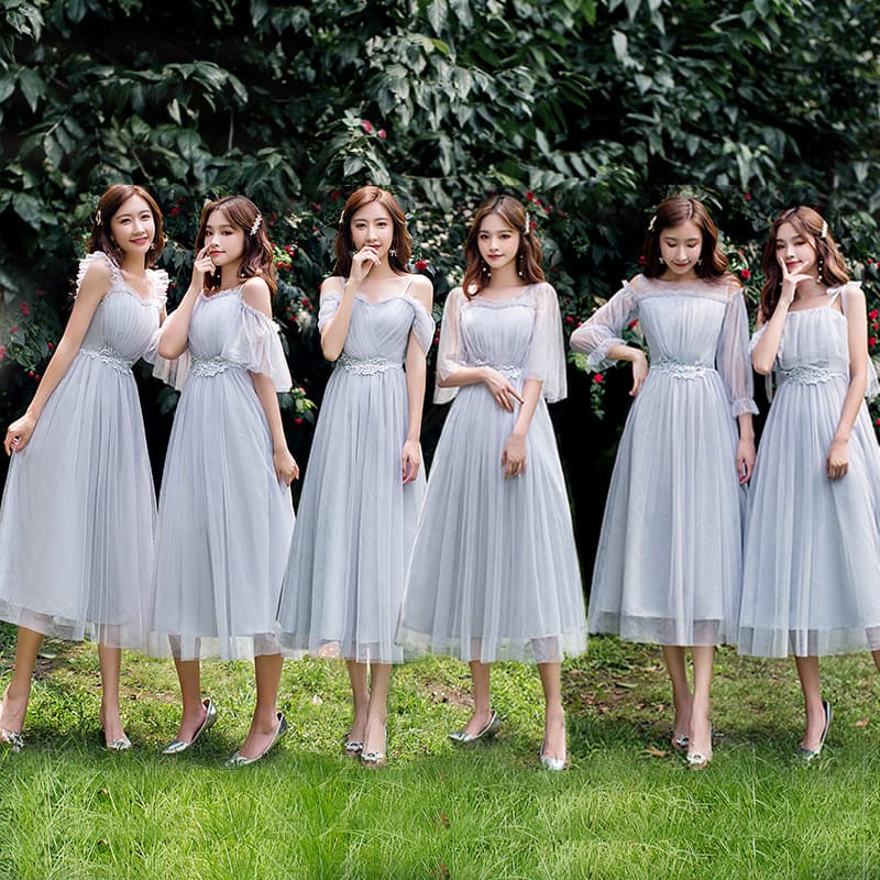 Bridesmaid Dress 2026 Sisterhood Host Performance Dress Women's Mid-Length Korean Mesh Dress Wedding New Style