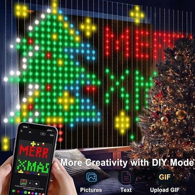 APP-Controlled Programmable RGB Curtain Light, Bluetooth Dot-Matrix Programmable Flowing Light Curtain, Smart Text Display Curtain Light