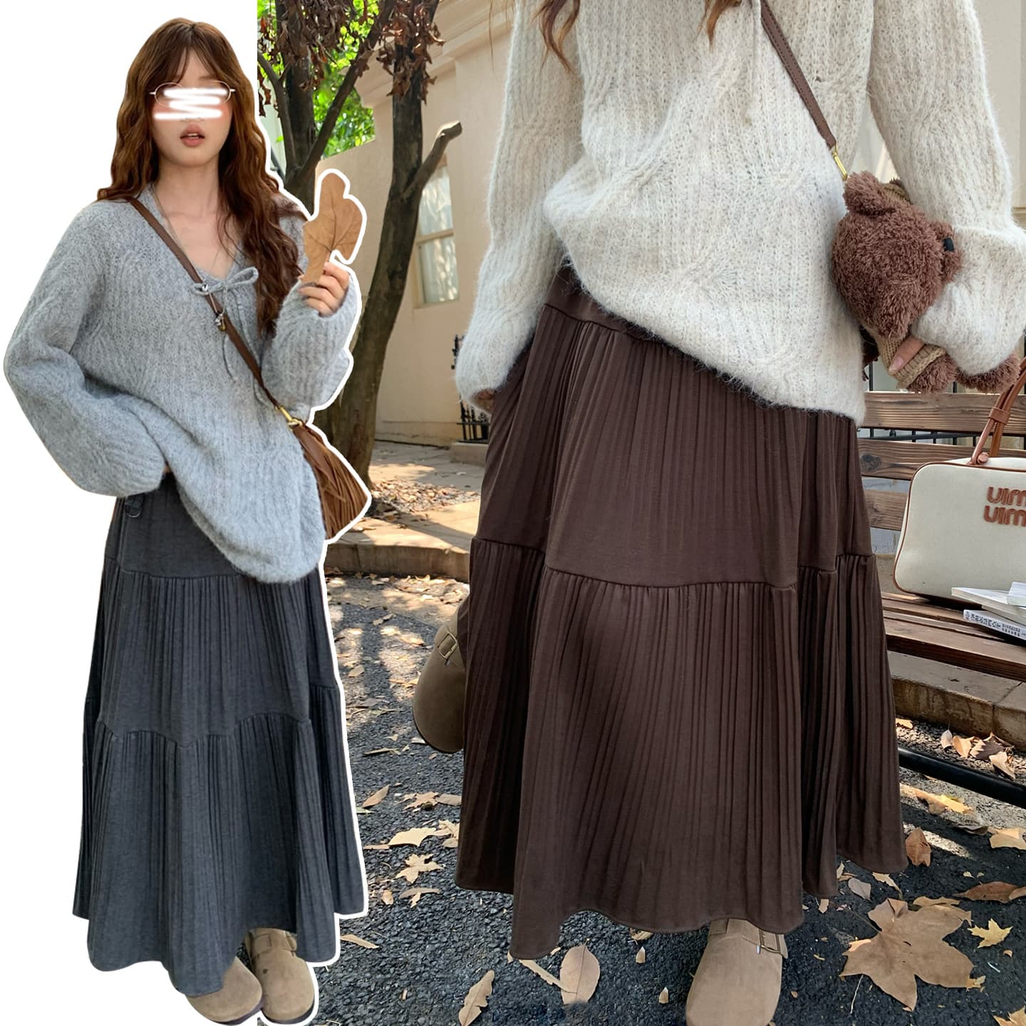 Internet Celebrity Same Style Maternity Skirt 2025 Autumn/Winter New Style Fashion Thick Cashmere Pique Pleated Non-Maternity Support Flared Skirt