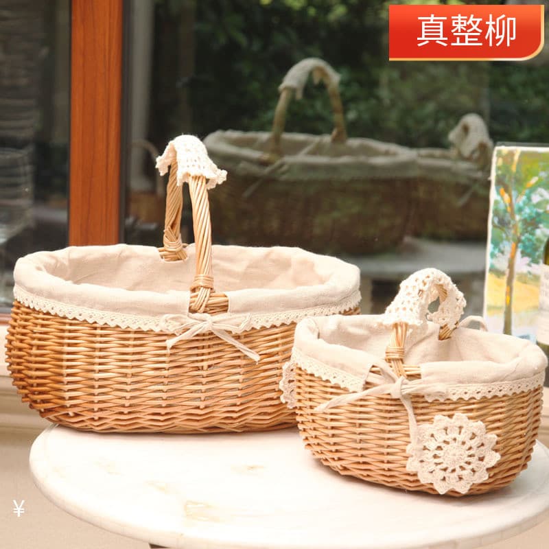 Rattan storage basket storage basket shopping basket small flower basket gift basket wicker fruit basket portable vegetable shopping basket pastoral