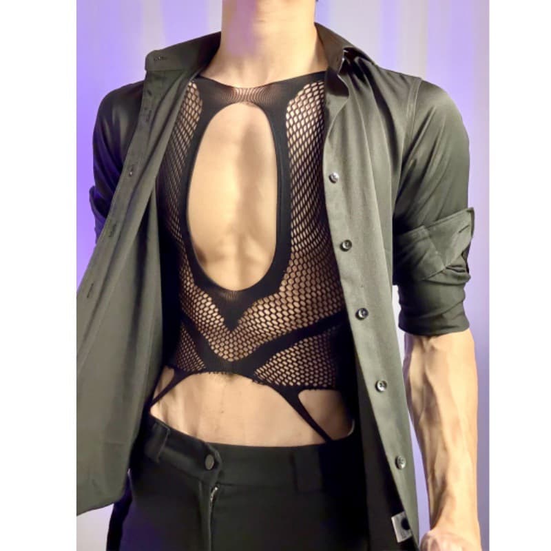 Loubei Sexy Lingerie New Style Sheer Mesh Dress See-Through Hollow Strap Sleepwear for Men