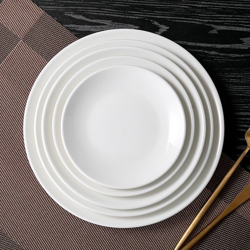 Hotel Tableware Pure White Round Plate Flat Plate Shallow Plate Ceramic Plate Western Steak Plate Commercial Plate Customizable Logo