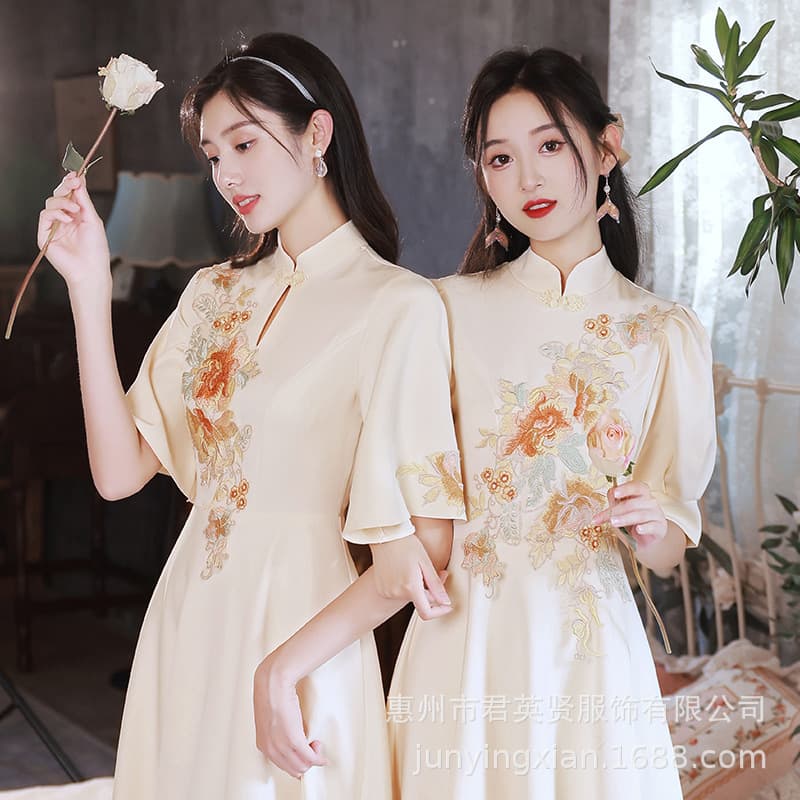 Bridesmaid Dress Chinese Style 2025 Summer New Sisterhood Gown Petite Slimming High-End Qipao Bridesmaid Dress for Women