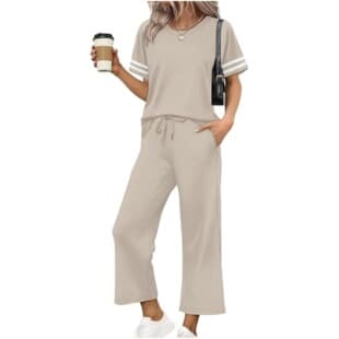 Women's 2026 New European and American Cross-Border Women's Summer Casual Wear Set Short Sleeve Top Wide-Leg Pants