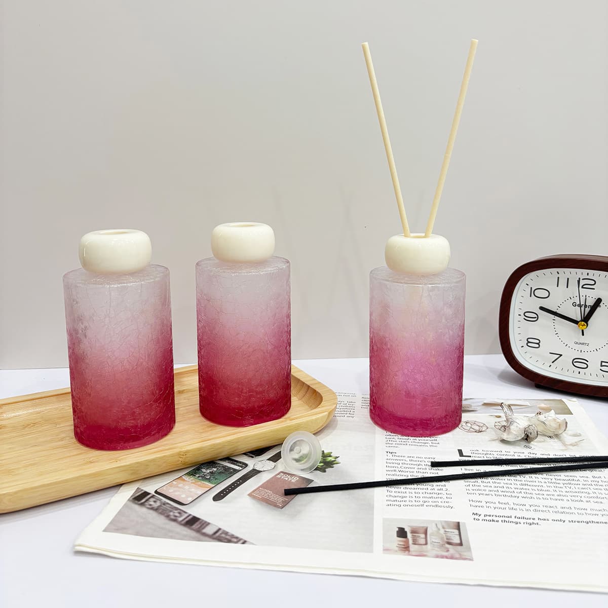 Manufacturer's new product wholesale 200ML gradient purple ice crack aroma glass bottle rattan volatile diffuser empty bottle fragrance