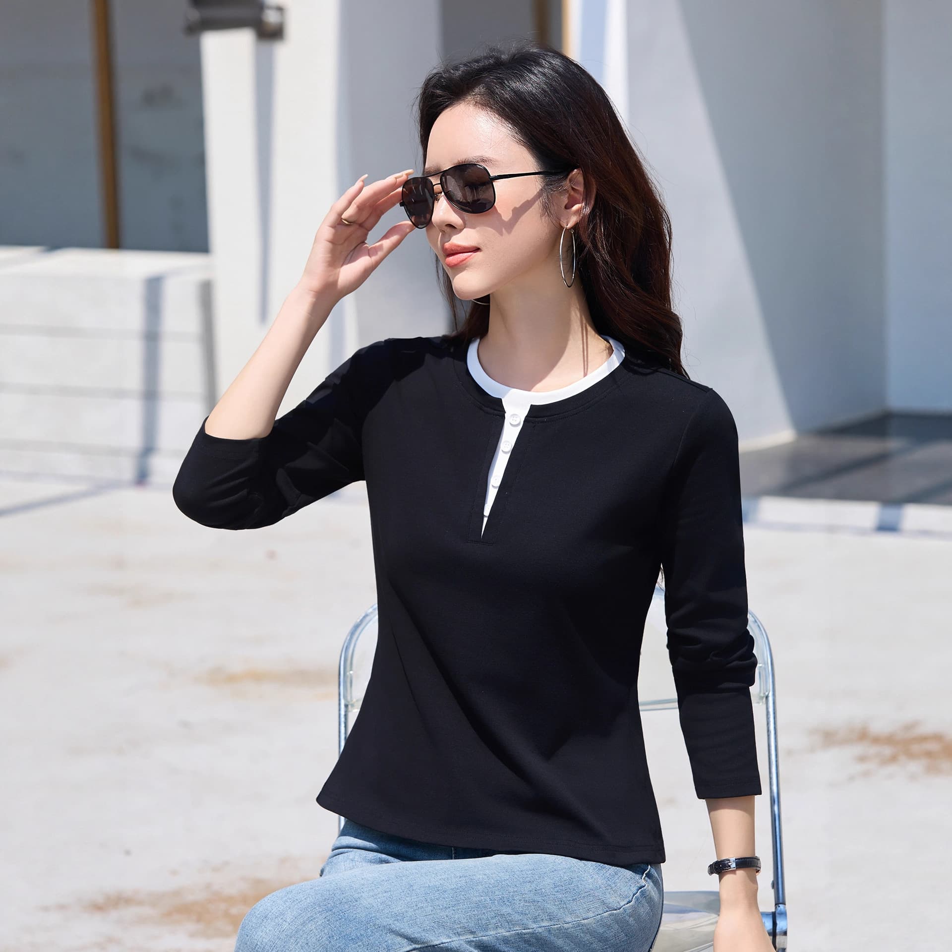 2025 Women's Long-Sleeve T-Shirt Fashionable New Style Knit Top Base Layer Spring Autumn Trendy Women's Clothing
