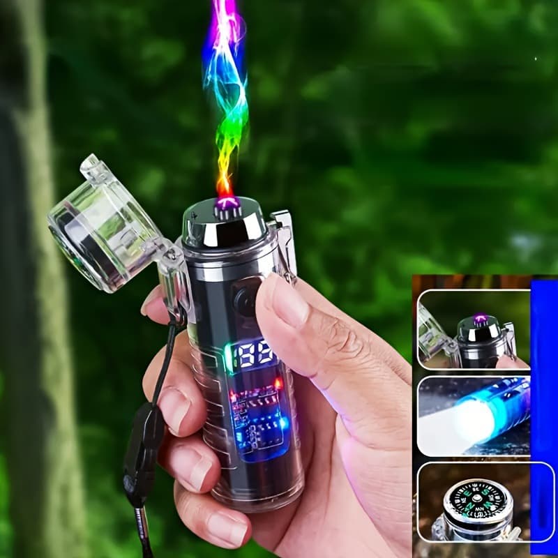 2026 New Cross-border Drop Shipping USB Rechargeable LED Flashlight Compass Lighter (Flame-Free)