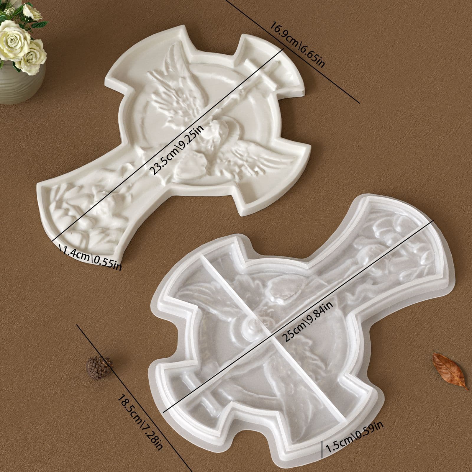DIY Aromatherapy Plaster Candle Storage Ornament Dish Epoxy Resin Mold, Mic Angel Cross Tray Silicone Mold