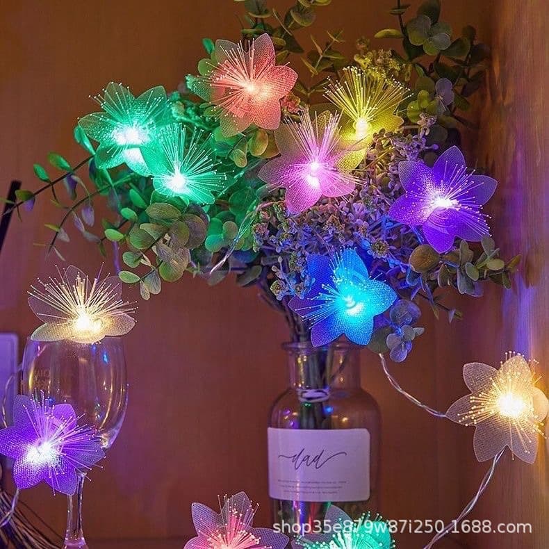 Cross-border New Solar LED Fiber Optic Flower String Lights Outdoor Courtyard Wedding Decorative Atmosphere Color Lights Manufacturer