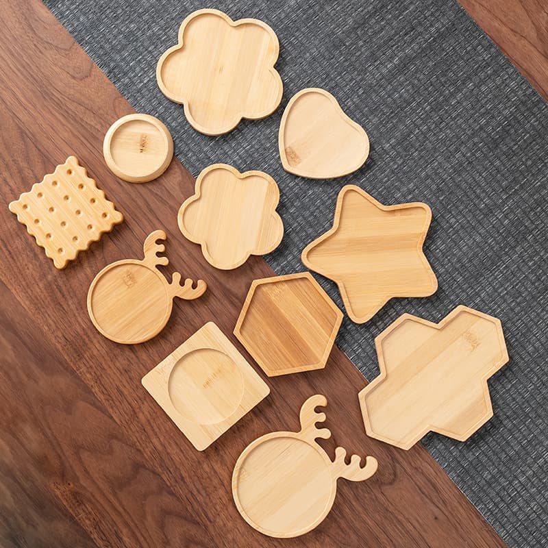 Bamboo/Wood Round Tray, Succulent Plant Pot Bamboo Stand, Snack Plate Accessories, Heat-Resistant Anti-Slip Irregular Multi-Cup Coaster Wholesale