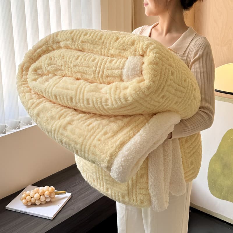 Cross-Border Trade Supply 2025 Autumn Winter New Pattern Jacquard Comfort Cotton Fleece Lamb Fleece High GSM Blanket Wholesale