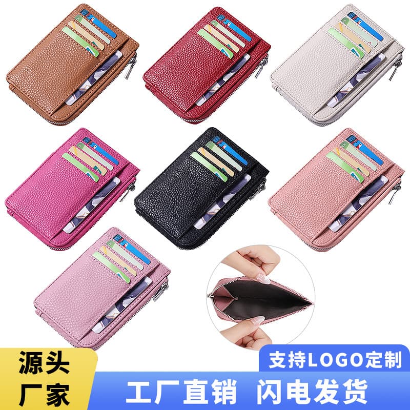 New Cross-Border Stock Card Holder Fashion Ultra-Thin Zipper Wallet Multi-Slot Large Capacity Wholesale Card Holder Card Case
