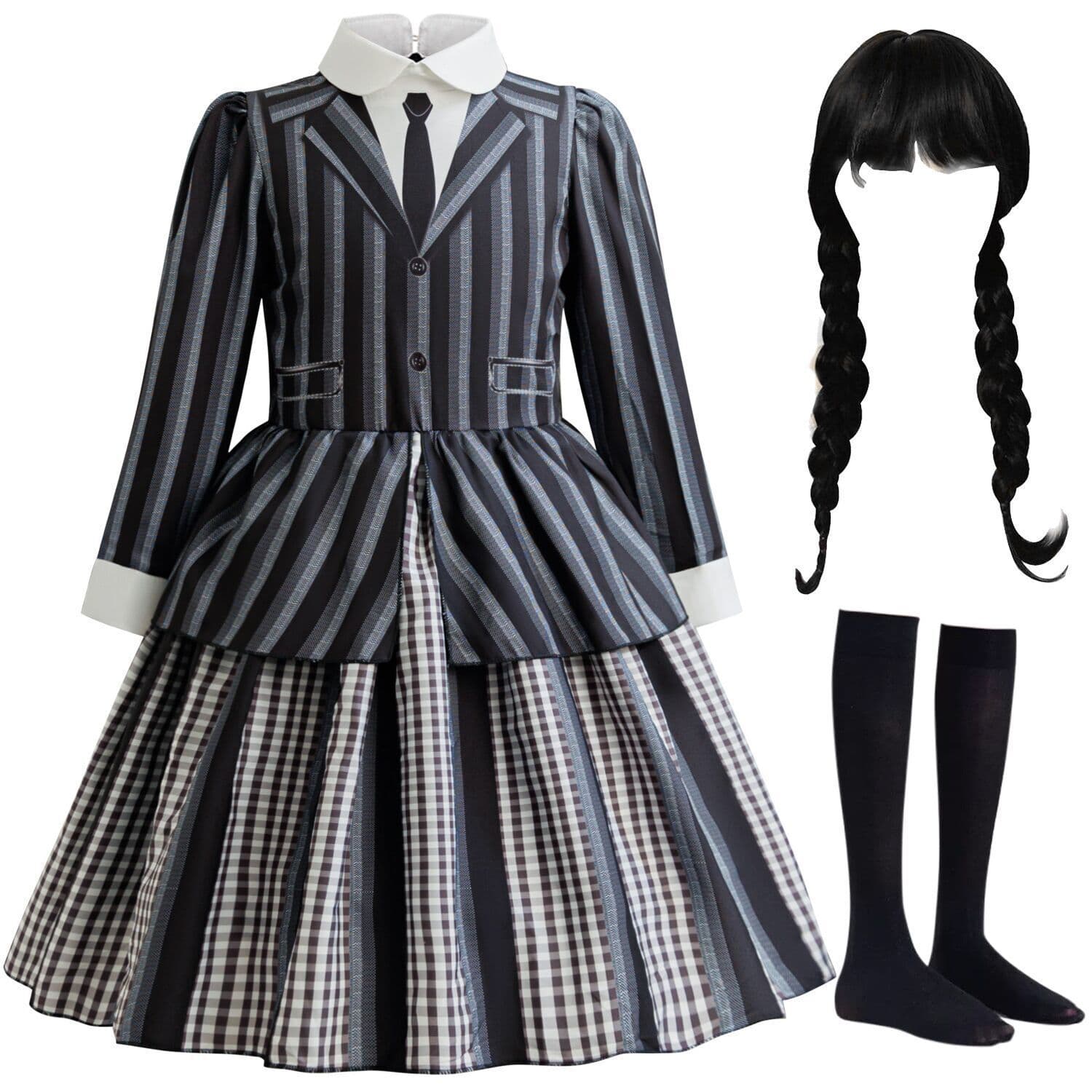 2025 Amazon New Style Girls' Cosplay Addams Family Wednesday Dress, Female Lead Same Style Set