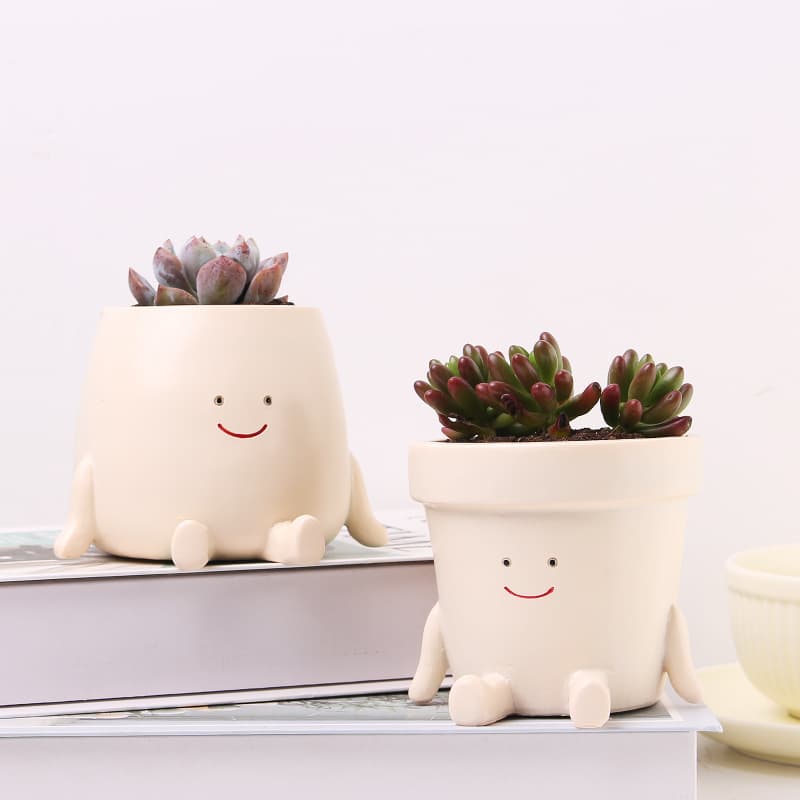 New Cross-Border Cute Round Face Sitting Flower Pot for Succulents, Home Office Desktop Decoration