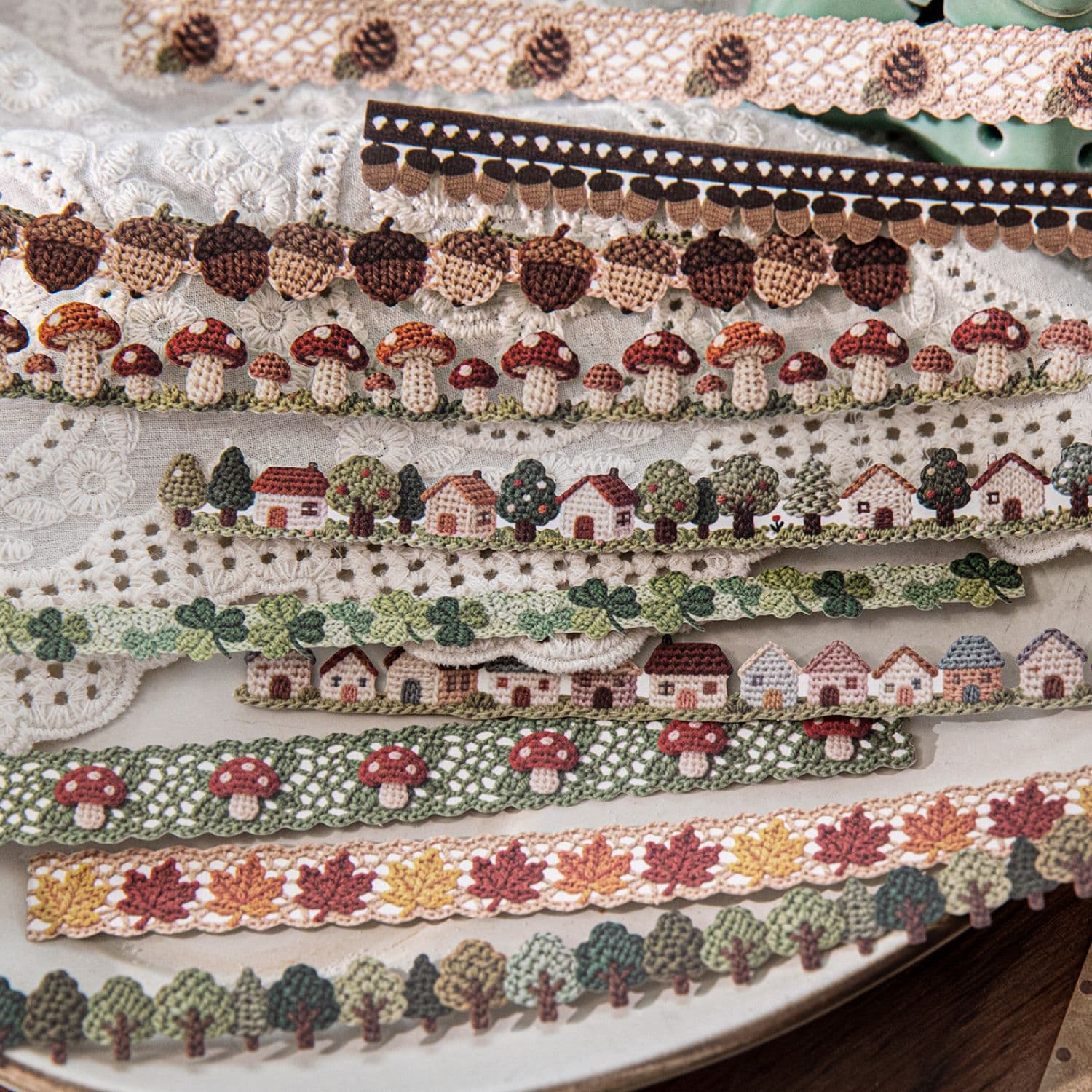 MoMo Long Strip Hard Card Stickers Handmade Crochet Vintage Creative Material Journal Border Base Decoration Collage
