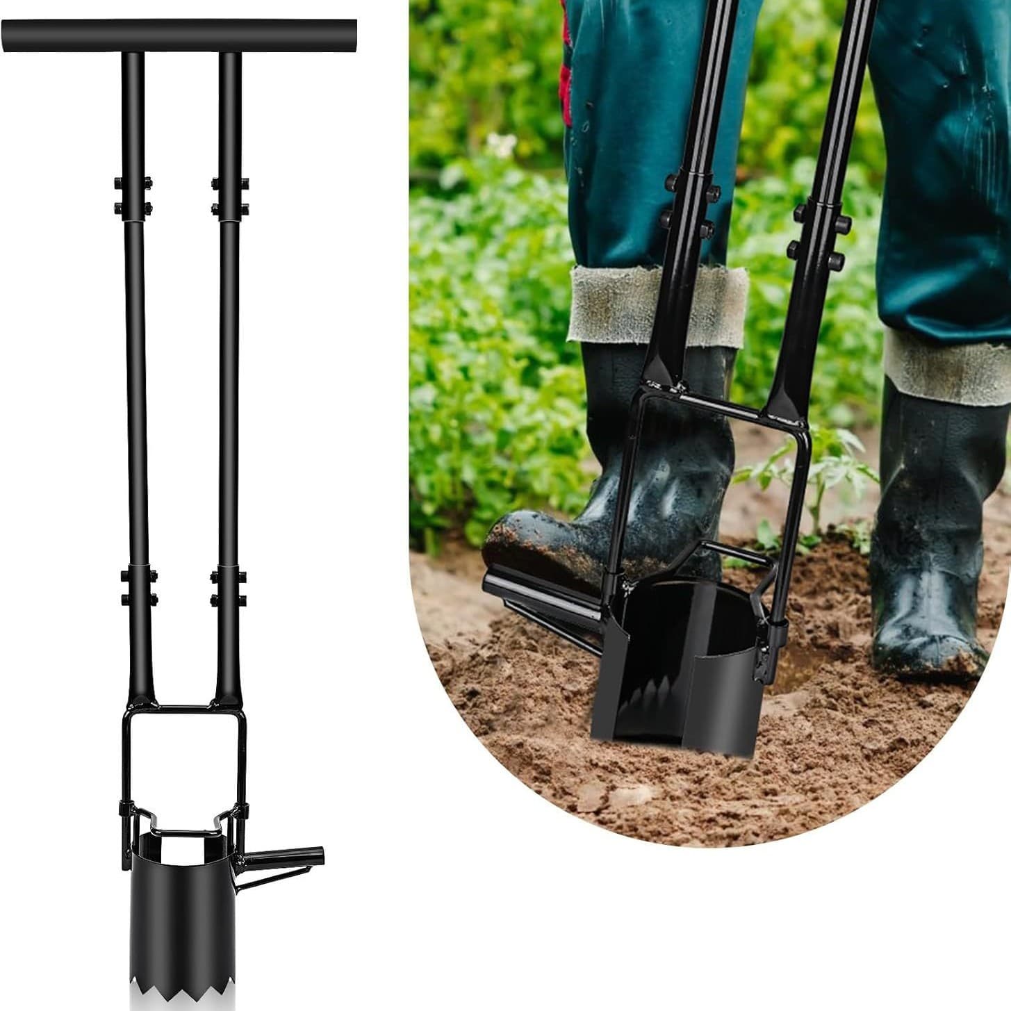Long Handle 5-in-1 Lawn and Garden Tool, Garden Bulb Planter with Vertical Handle