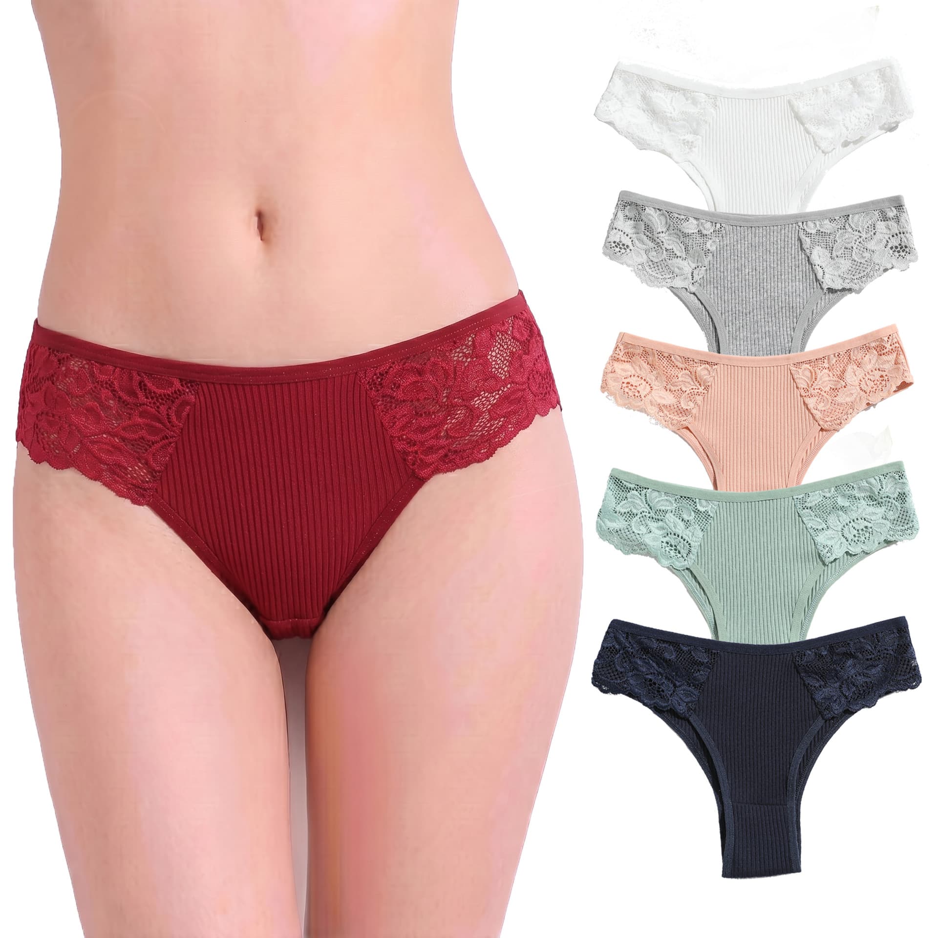 New Cotton Ribbed Women's Triangle Panties Solid Low Waist Lace Breathable Double Layer Gusset Teenager Underwear Drop Shipping