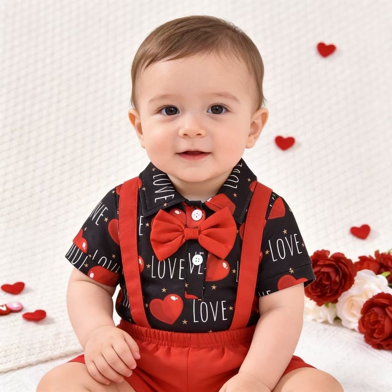 Baby boy's party Valentine's Day four-leaf clover dress up short-sleeved jumpsuit overalls shorts two-piece set
