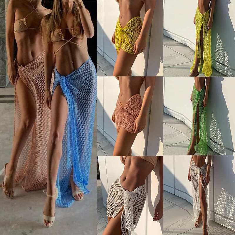 European and American Women's Beach Dress Hollow Knit Seaside Vacation Skirt Women Summer Thin Slim Sun Protection Dress