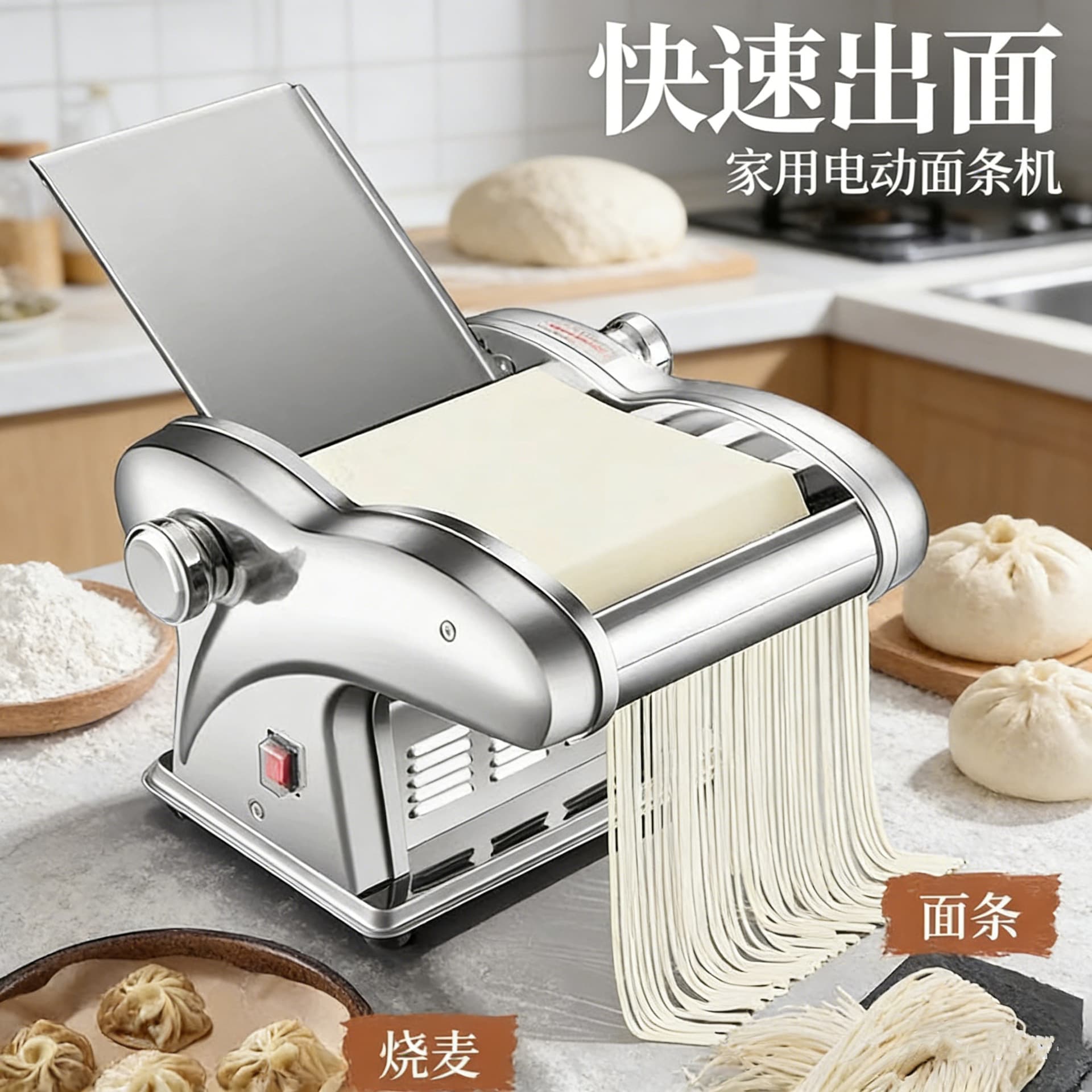 Electric Pasta Maker Small Household Commercial Noodle Machine Stainless Steel Automatic Dough Kneading Machine Dumpling Wrapper Machine Wholesale