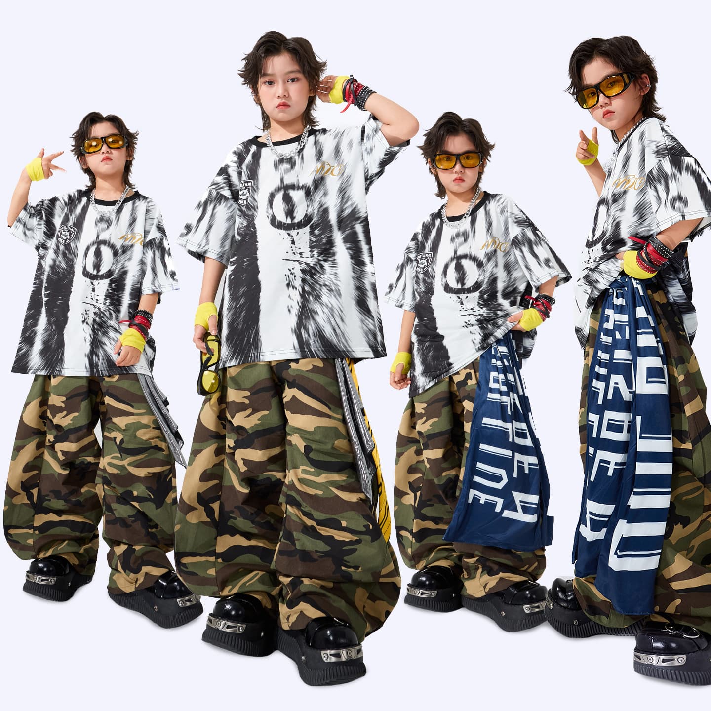 Street Dance Kids Trendy Hip Hop Cool Boy Camouflage Pants Street Performance Outfit Jazz Girls Stage Wear