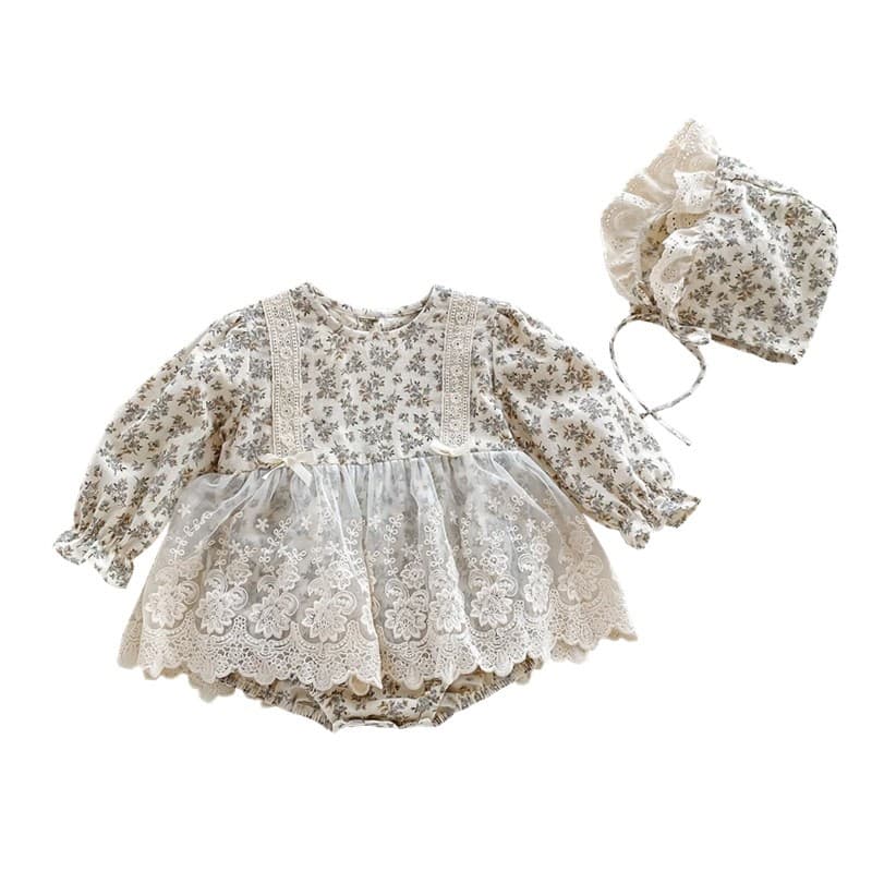 Infants and young children spring and autumn new floral long-sleeved dress lace outing wear western style baby girl princess dress