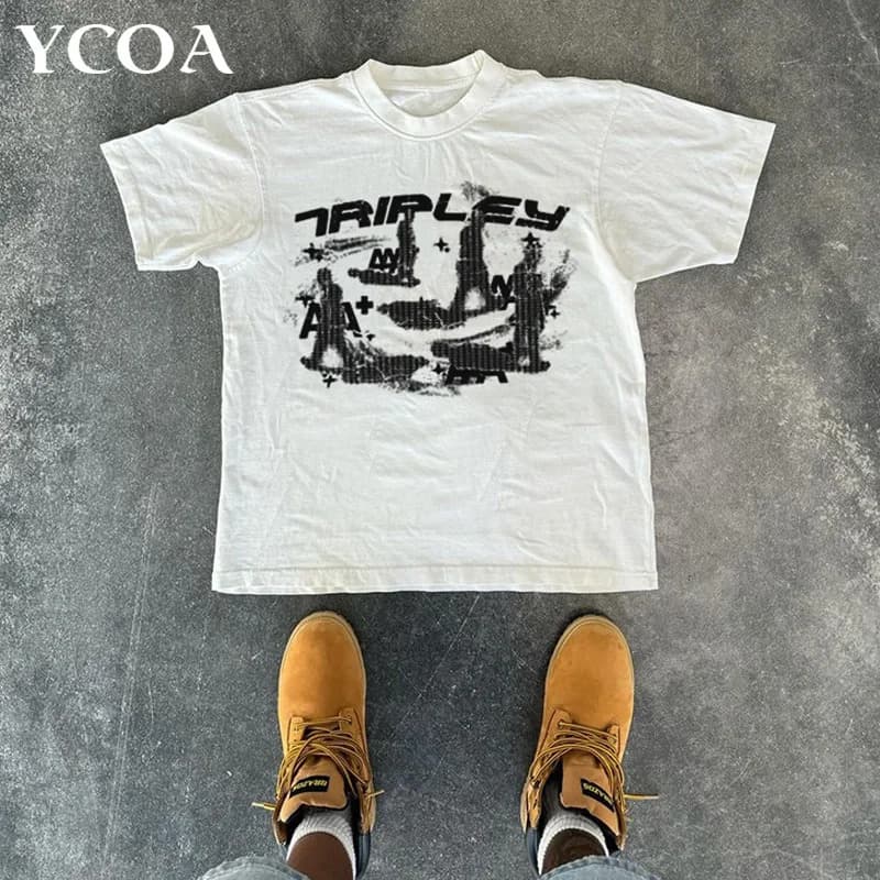 Ouma Cross-border Cotton Men Grapc Oversized Y2k Top Vintage Hip Hop St