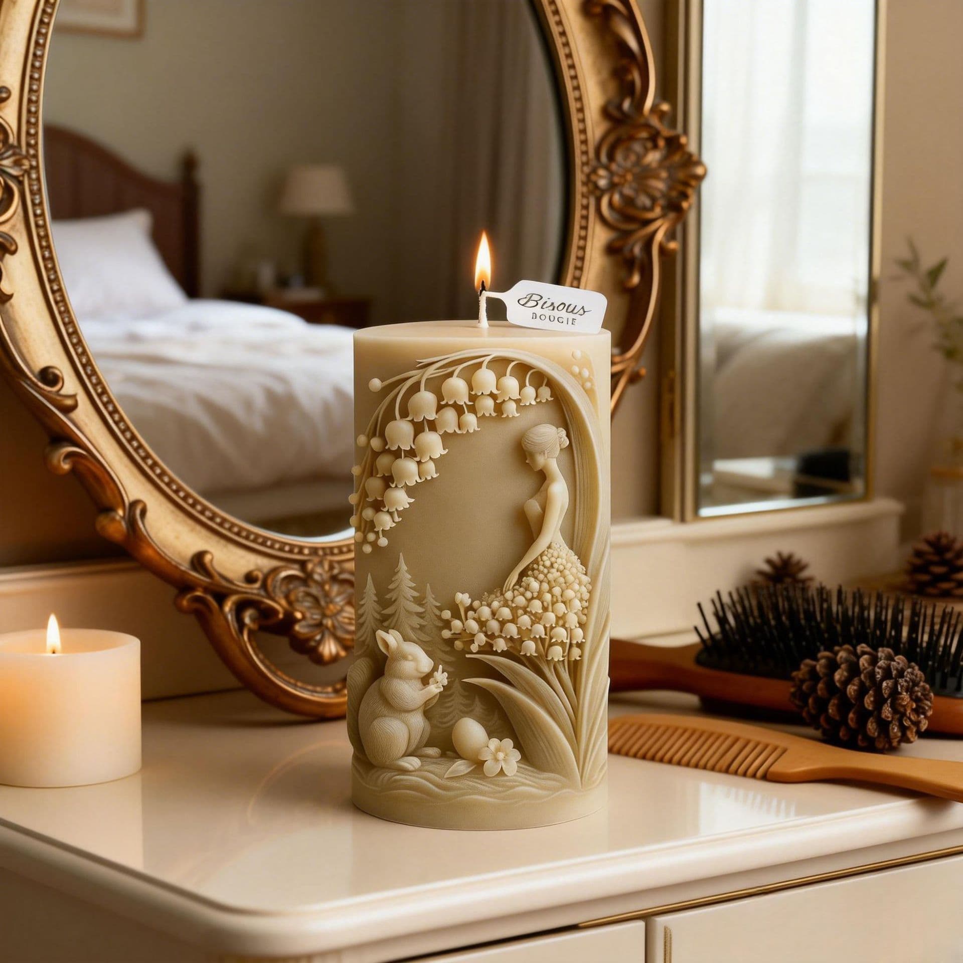 Sanxin Lily of the Valley Girl Relief Cylindrical Scented Candle Silicone Mold DIY Candle Aroma Stone Mold