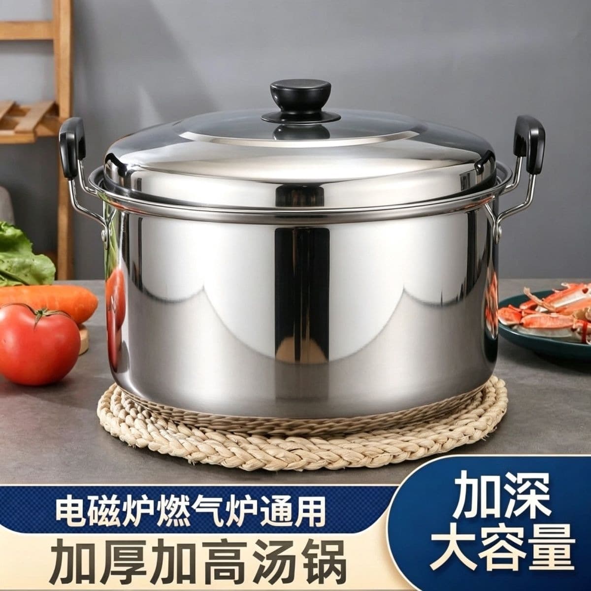Stainless steel soup pot, extra thick, large capacity, spill-proof, household porridge, milk pot, induction cooker, gas stove, general wholesale