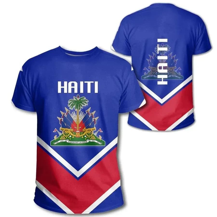 Caribbean Haiti Island Map Flag 3D Printed T-Shirt, Men's Clothing National Emblem Graphic T-Shirt Hawaii