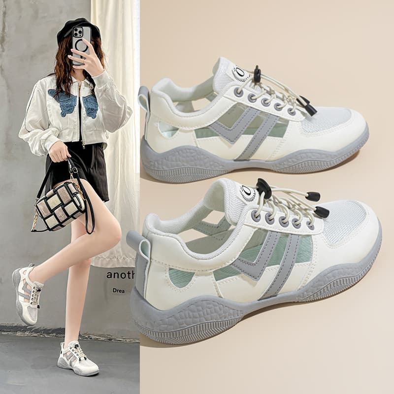 2025 Summer Women's New Breathable Mesh Shoes Hollow Sandals Korean Style Versatile Casual White Sneakers Women's Fashion