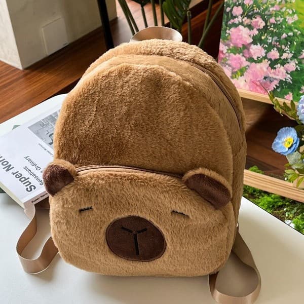 Adorable capybara versatile backpack, new large capacity plush student bag for kindergarten.