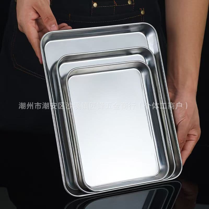 Guangdong Steamed Rice Noodle Roll Stainless Steel Home Mango Rice Noodle Roll Tray Thickened Rectangular Tray Flat Bottom Steaming Pan